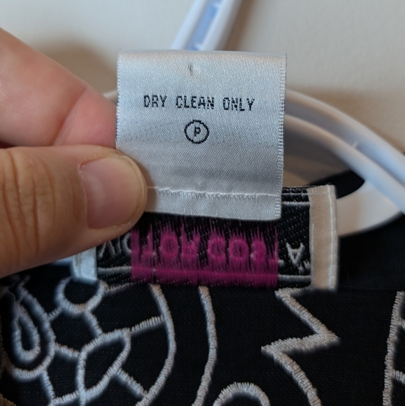 Vintage Black White Linen Blend Embroidered Open Front Cardigan Jacket Top Mediu - Picture 6 of 8